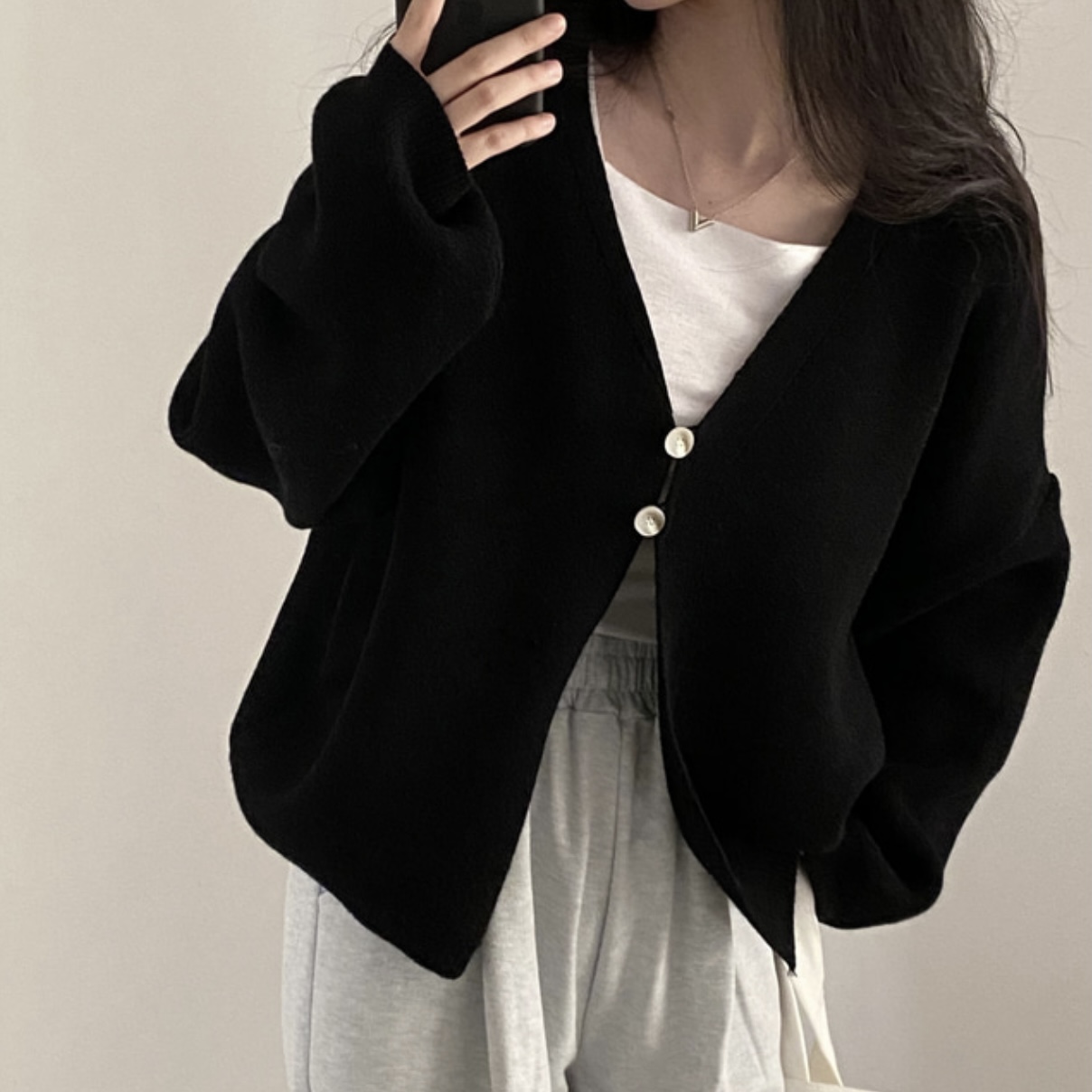 Real shot Large size Korean version autumn and winter loose knitted cardigan two button cape jacket lazy wild sweater