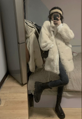 Real shot coat women standing collar medium length loose fur one piece thickened Lamb Fur grass coat