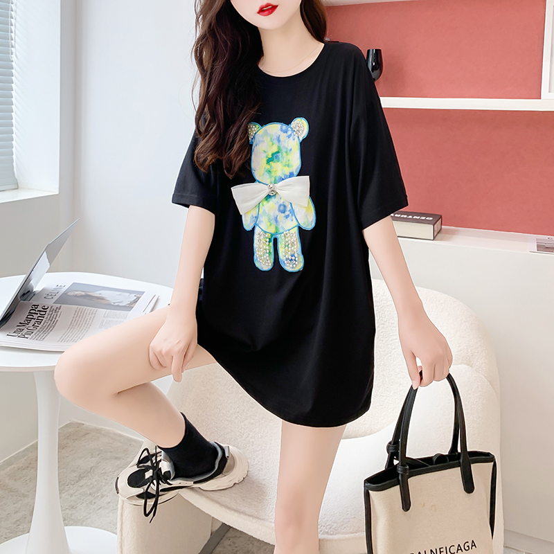 Real shot 6535 pull frame cotton small fresh design sense loose t-shirt short-sleeved women's summer mid-length lazy wind top