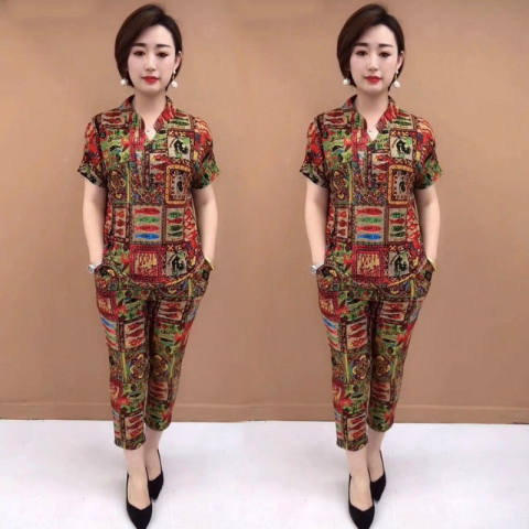 Suit 2022 new summer large size fashionable mother's wear casual suit slimming two-piece set