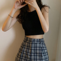 Real shot real price - Summer Korean pure color bra without steel ring open navel sports sling vest