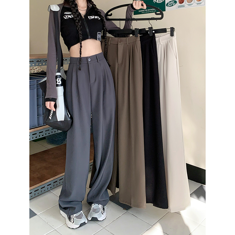 Real shot 2023 spring new elastic waist loose and thin simple regular suit pants vertical straight pants women