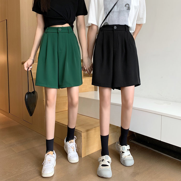 Black Shorts New Summer High Waist thin hanging feeling wide leg Capris straight casual pants women's sportswear pants