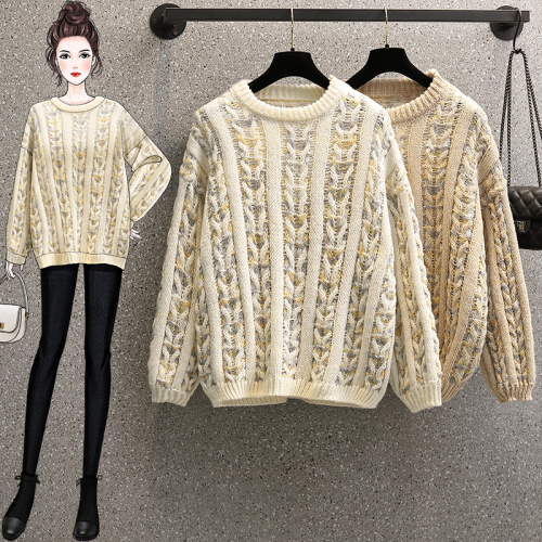 Real shooting of large women's clothing  autumn and winter new slightly fat sister gentle lazy wind retro aging knitted sweater women