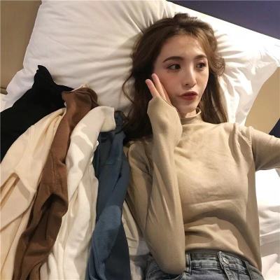 Super hot sweater women's 2021 new bottomed slim fit curled half high neck long sleeve Pullover Sweater