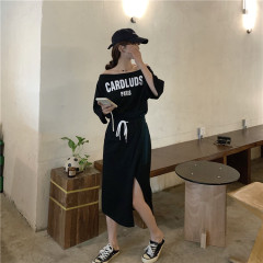 Summer new short letter print T-shirt women's casual split skirt fashion suit
