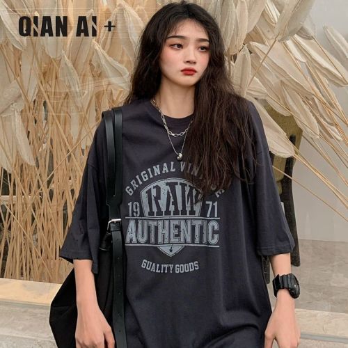 Korean retro fashion brand printed short sleeve T-shirt women's loose Korean ins fashion slim casual top