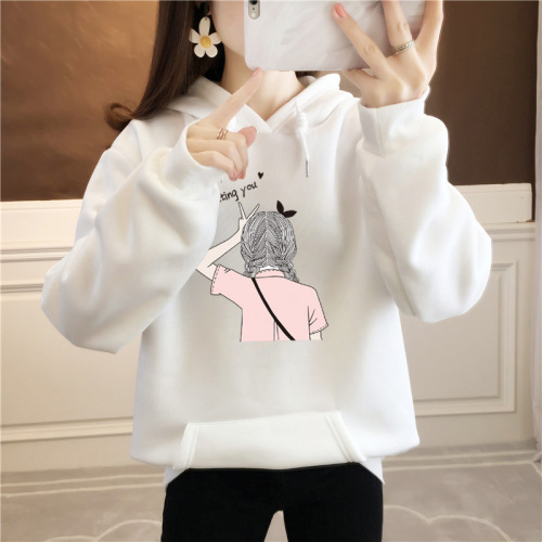 Real shot Plush thickened sweater women's casual loose couple Hoodie fashion
