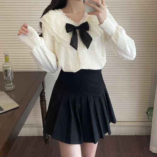 Actual shooting of 2022 new Korean version of French court sweet doll collar bow tie detachable shirt lace blouse female