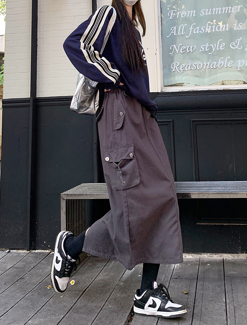 Real shooting real price 2022 autumn new American-style tooling skirt high waist and thin high-quality slit bag hip long skirt
