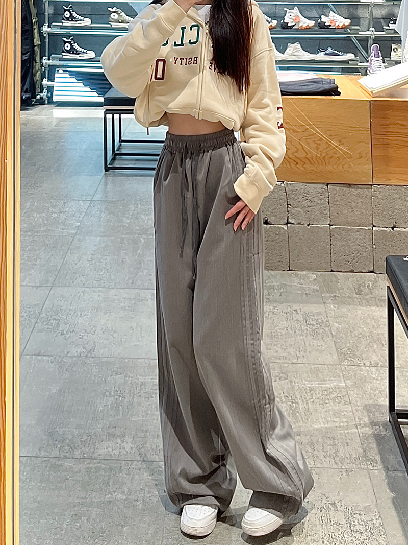 Real shot autumn Korean version loose retro side stripes high waist straight tube small wide leg casual sweatpants woman