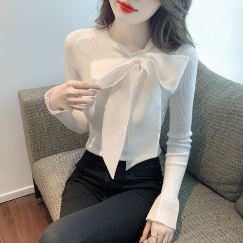 Real shot!  2022 new winter slim bottoming slim bow knitted sweater bottoming shirt top