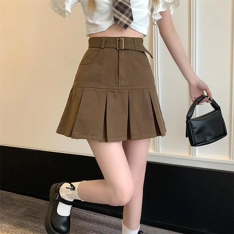A-line denim skirt women's pleated skirt trend