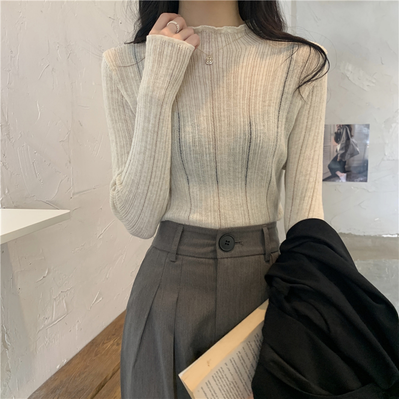 Real shooting and real price autumn new semi high collar sweater top slim fit Pullover long sleeve bottoming shirt
