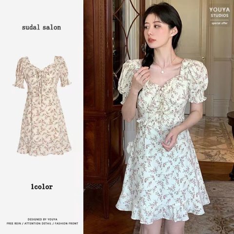 New French gentle wind first love skirt small short thin floral skirt small fresh sweet dress women