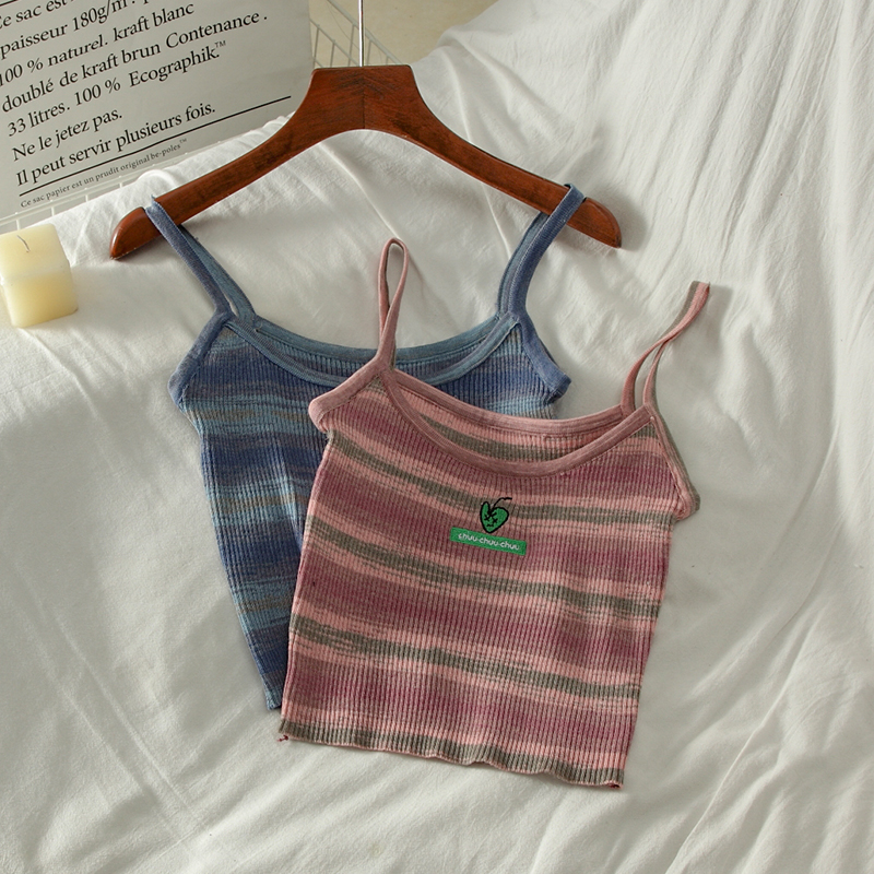 Milk hot wind stripe short suspender vest for women to wear outside 2022 summer to wear inside slim pure desire bottomed Shirt Top