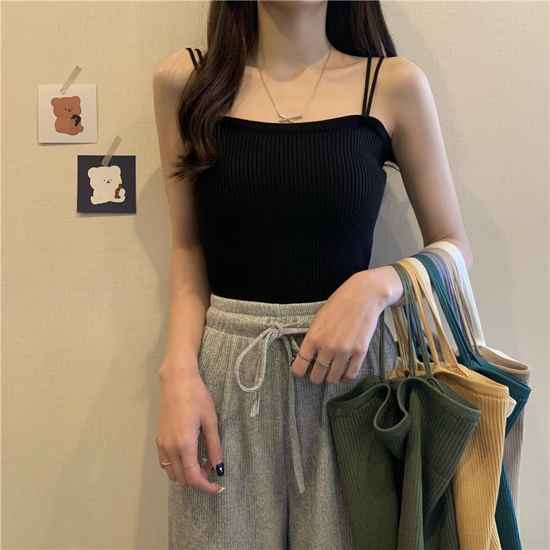 Spring and summer new style with versatile base knitwear suspender women's slim elastic casual vest top