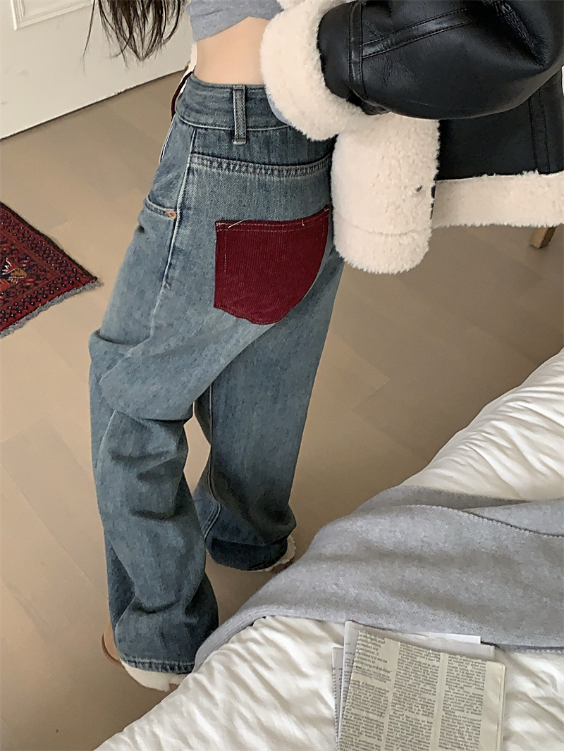 Hong Kong style design sense high waist jeans women 2023 new spring and autumn retro wide leg pants mopping pants