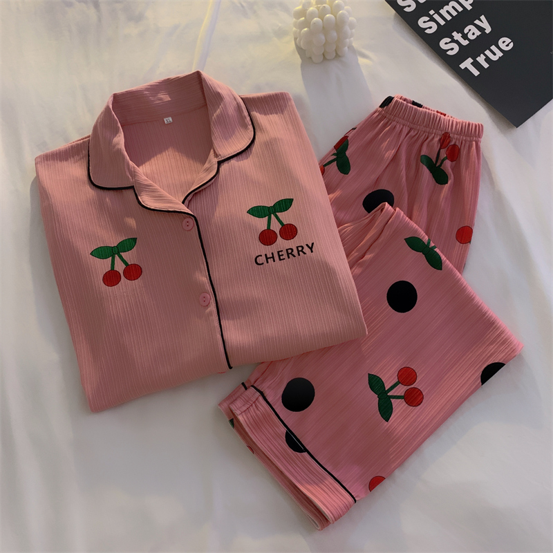 2022 real shooting autumn and winter new long-sleeved t-shirt pajamas women's thin trousers students wear cardigan home service suit