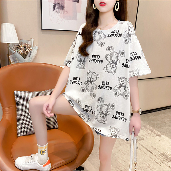 Photo taken: fashion trend of new mid long printed short sleeve Korean super hot top