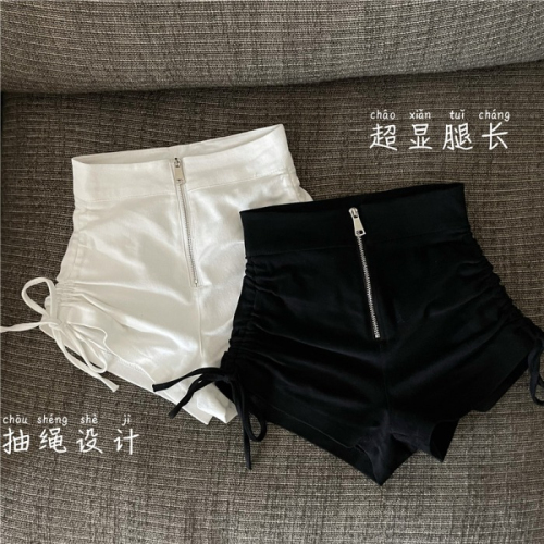 Official map 2022 spring new design sense niche high waist thin pleated drawstring shorts tight casual pants women