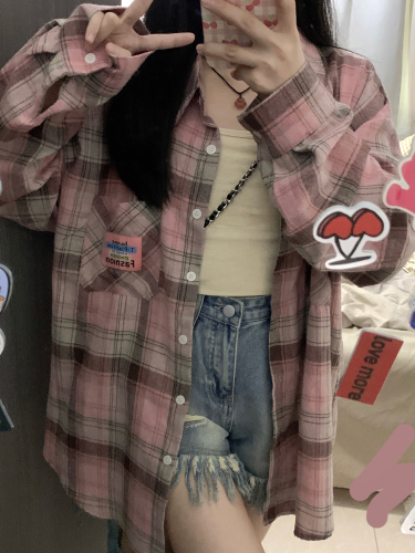 Original fabric yarn-dyed brushed shirt label long-sleeved top coat autumn