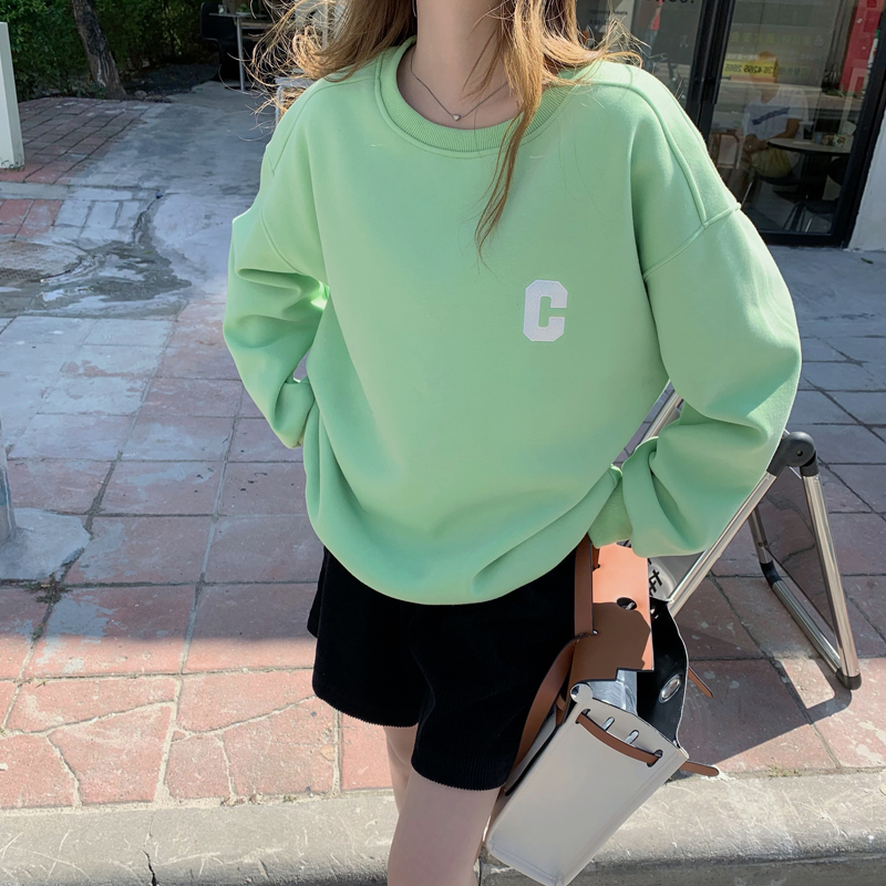 Real price Korean version Plush thickened letter round neck Pullover