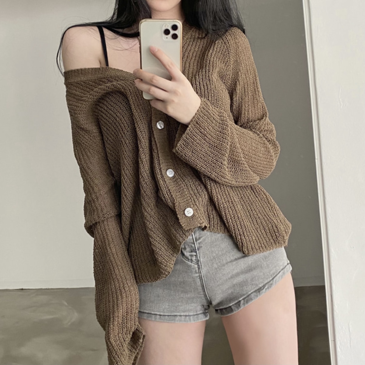 Real price Korean ins lazy casual thin knitted jacket women's versatile loose long sleeve air conditioning room cardigan