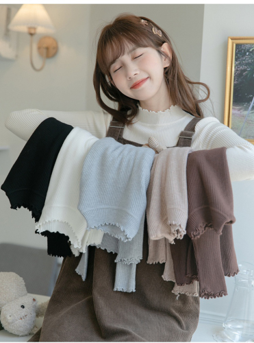 Literature and art small fresh wood ear bottom shirt female 2022 autumn winter new half collar sweater with long-sleeved jacket