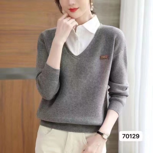 Shirt collar sweater fake two-piece top autumn clothing 2022 new women's clothing early autumn long-sleeved knitted bottoming shirt spring and autumn