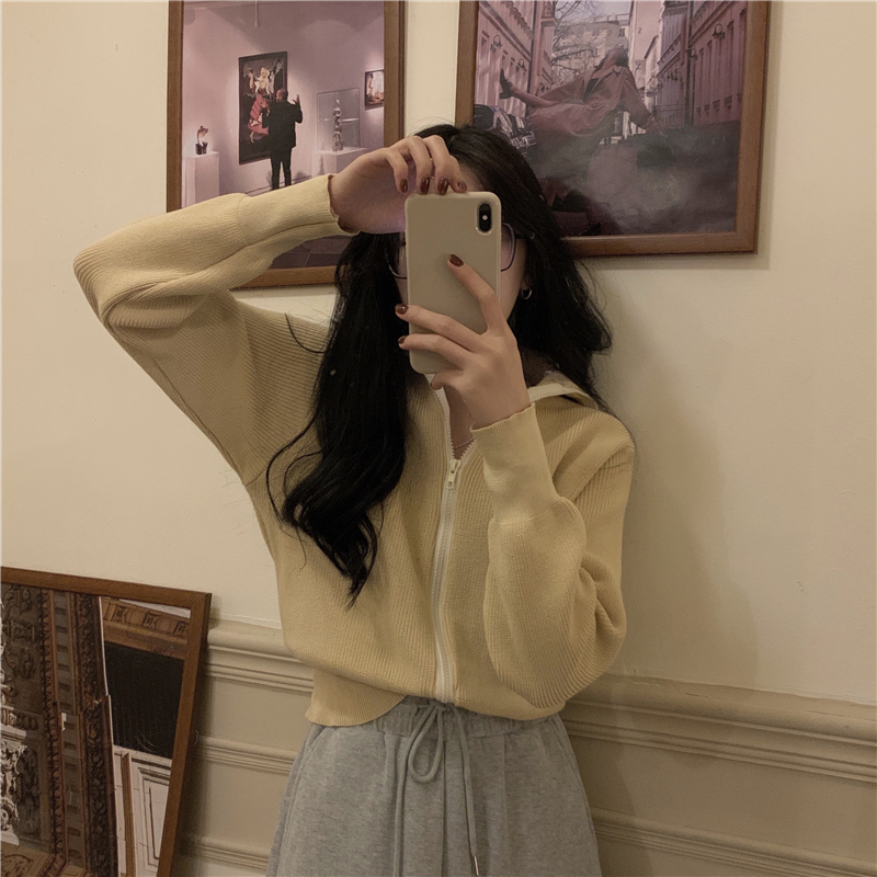 Real shot real price sweater coat lazy wind knit zipper cardigan top