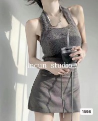 Design sense hanging neck knitted camisole women's outerwear retro fashion self-cultivation design sense bottoming shirt inner top