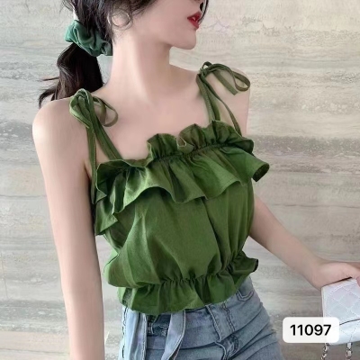 Suspender vest women's 2022 new style air Ruffle bow tie tie super Xianxian thin short top