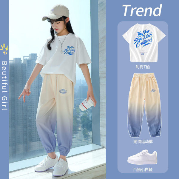 Summer Girls Internet Celebrity Fried Street Suit Children's Casual Sportswear Summer Dress Girls Big Girls Short-sleeved Fashionable Children's Clothing