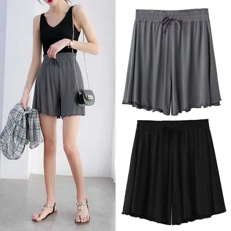 Modal shorts women's summer new Korean high waist loose wide leg pants with Auricularia edge for casual pants skirt