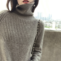 Autumn and winter cashmere sweater women's loose and lazy wool knitting high collar large solid color thickened bottom sweater European fashion