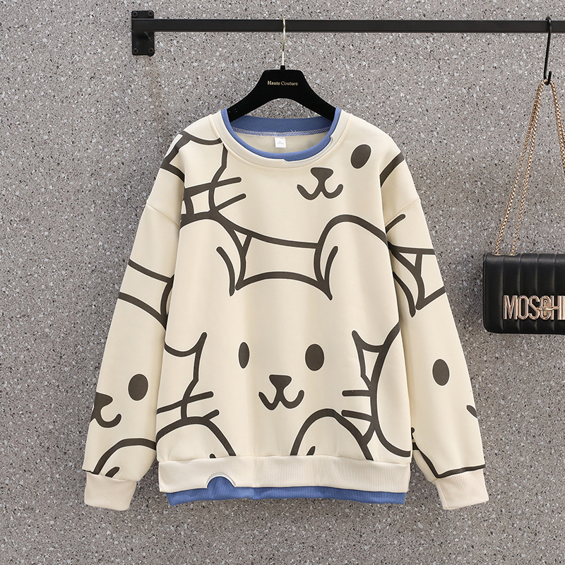 Real shot 2022 spring round neck cartoon printed sweater large loose coat m-4xl200 kg
