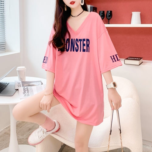 Real shot summer sexy mid-length open back large size top open back short-sleeved t-shirt for women