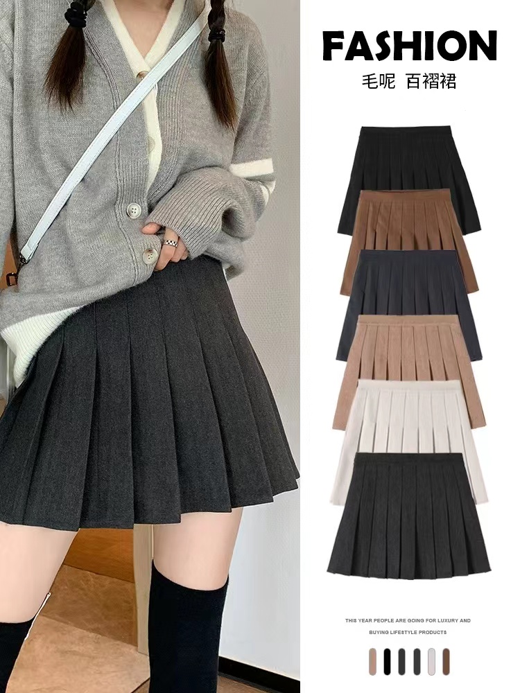 Wool Trousers Skirt for Women 2024 Autumn and Winter High-Waist A-Line Slimming Short Skirt Academic Style Versatile Semi-Body Thick Skirt