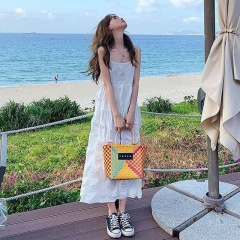 Summer 2021 new long skirt shows thin and superb fairy sweet French first love white suspender dress