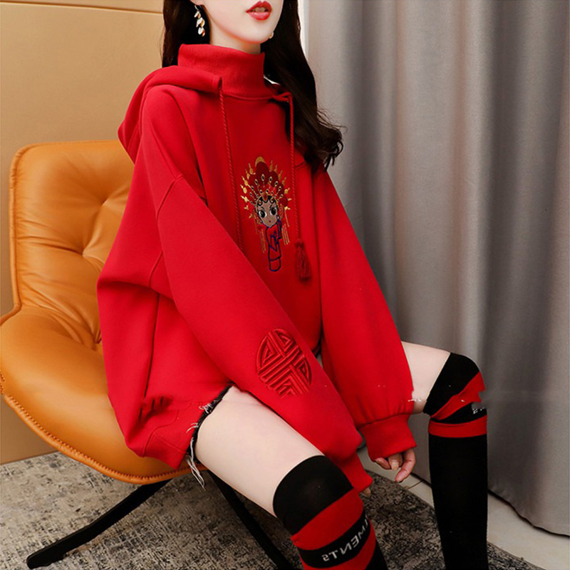 Fried street 350g compound good amount plus velvet thick sweater women's autumn and winter Korean version loose super fire cec