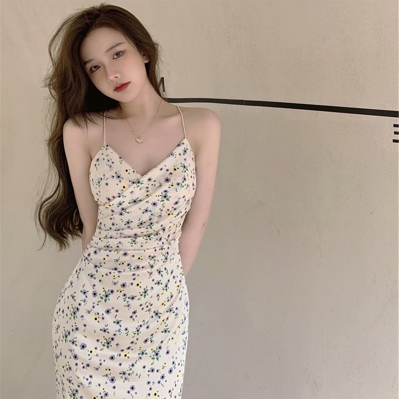 Sexy hot girl long floral dress women's summer skirt short skirt A-line skirt long skirt tea break skirt