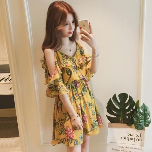  Internet celebrity summer new women's clothing French niche super fairy small foreign style platycodon flower floral dress