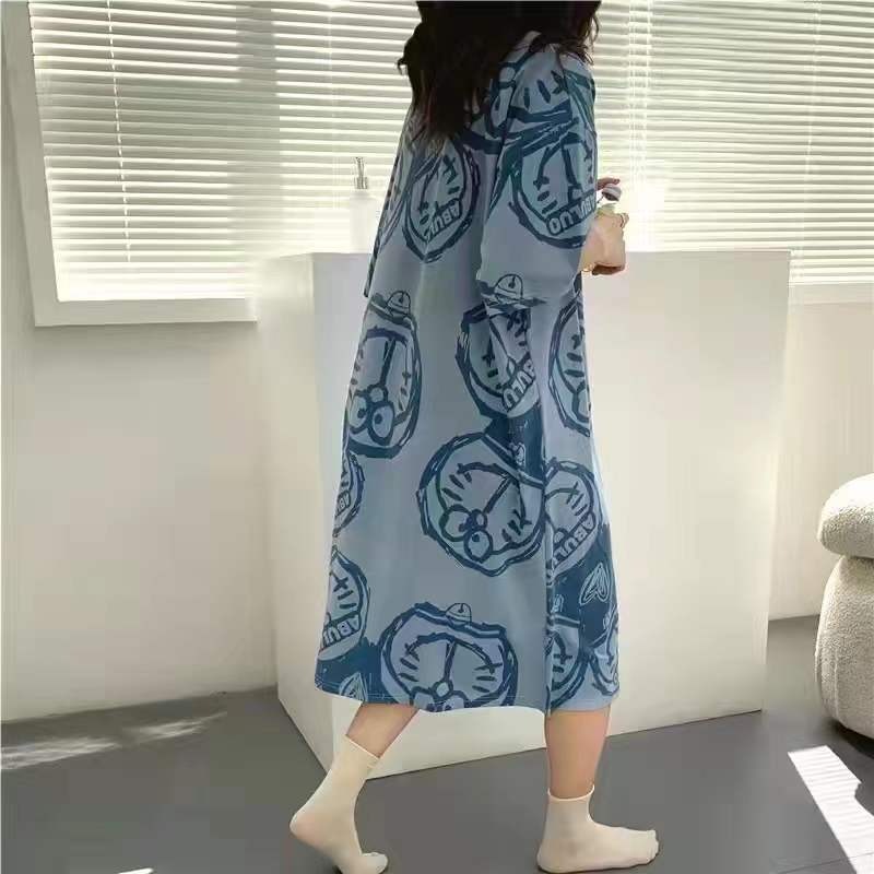 Real photos of pajamas, women's summer nightdress, Japanese cute and sweet students, large and loose, can wear home clothes outside, net red