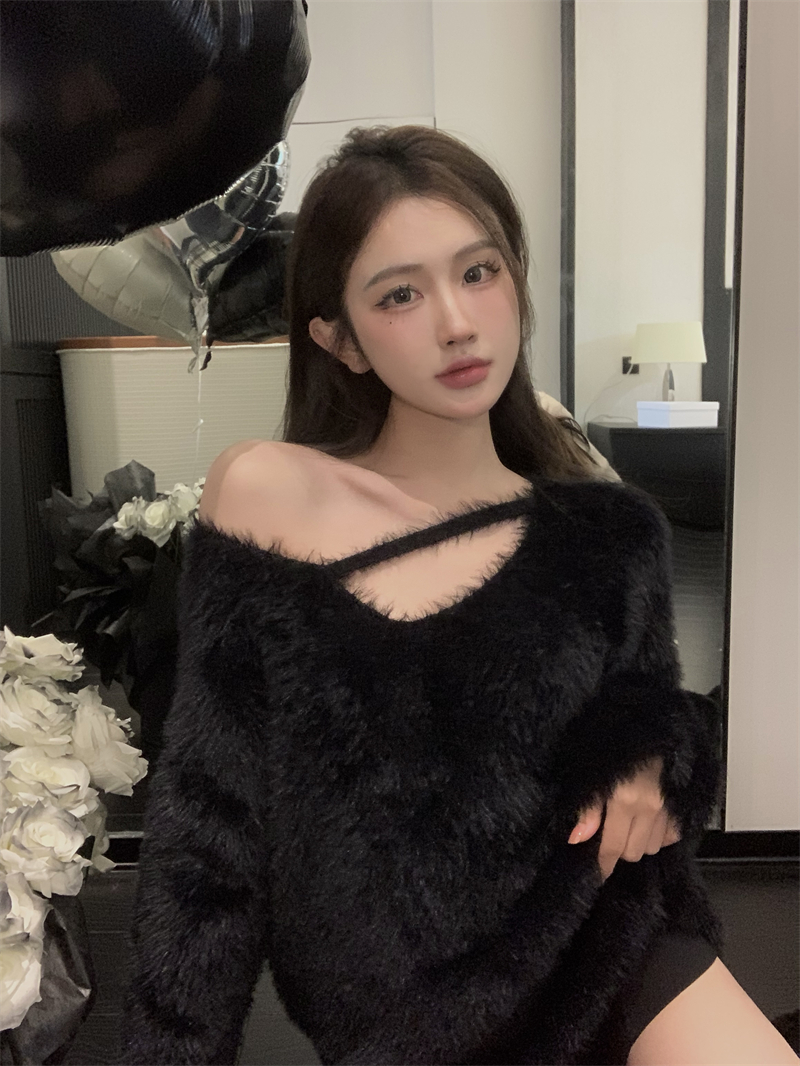 Real price real price soft waxy waterproof mink hair milk Huhu pullover sweater loose careful machine V-neck sweater women