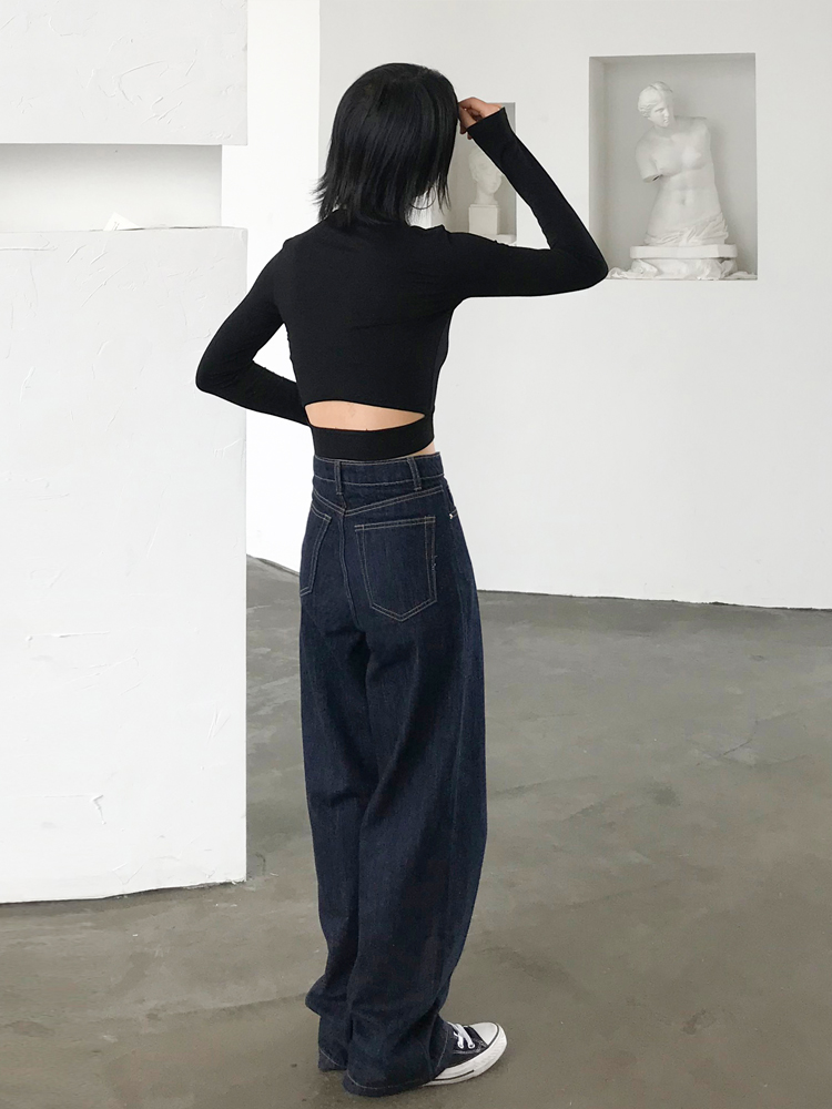 BAYUE August high-waist slim jeans for women spring new straight-leg loose wide-leg pants versatile trousers
