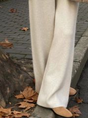 Autumn and winter pear-shaped body slimming knitted wide-leg pants with thickened drapey floor-length casual straight pants