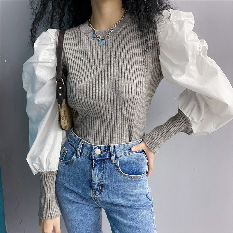 Foreign style splicing long sleeve T-shirt for women's wear