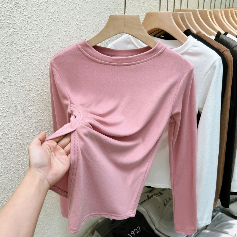 Real shot, net price, ammonia, double-sided German velvet, design sense, niche bottoming shirt, women's brushed autumn and winter clothes
