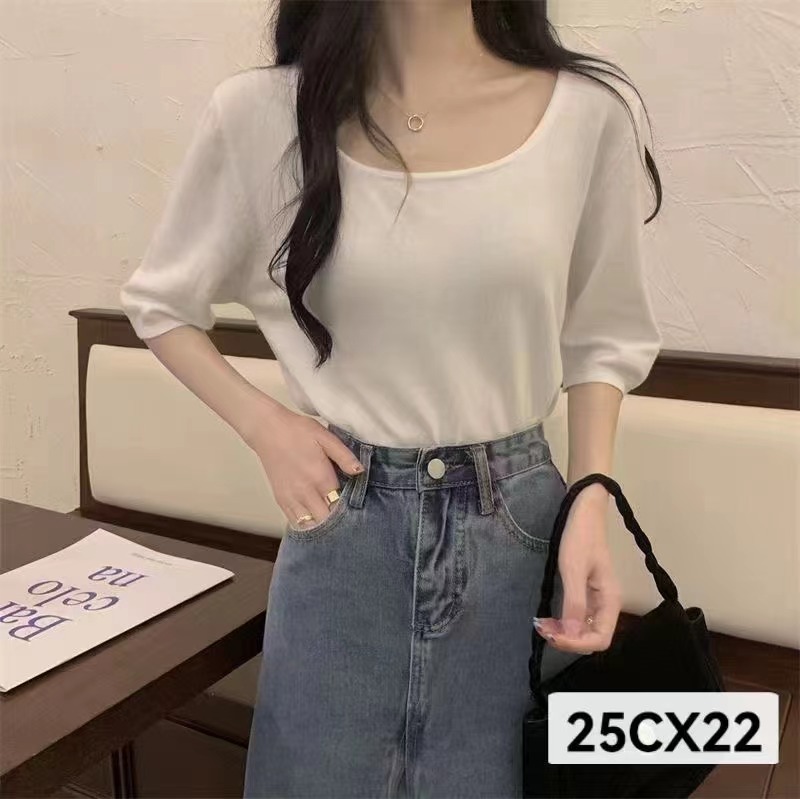 French square collar short-sleeved knitted sweater women's summer 2023 new high-end bottoming shirt loose chic upper clothes